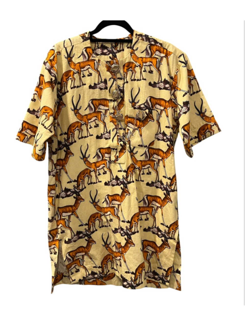 Paker African Essential Isiagu Men's Tunic Top Medium/Large Gazelle Deer Print